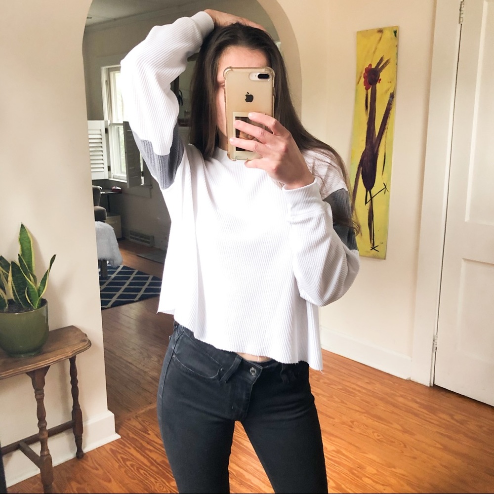HOLLISTER California Waffle-Knit Cropped Boyfriend Tee
